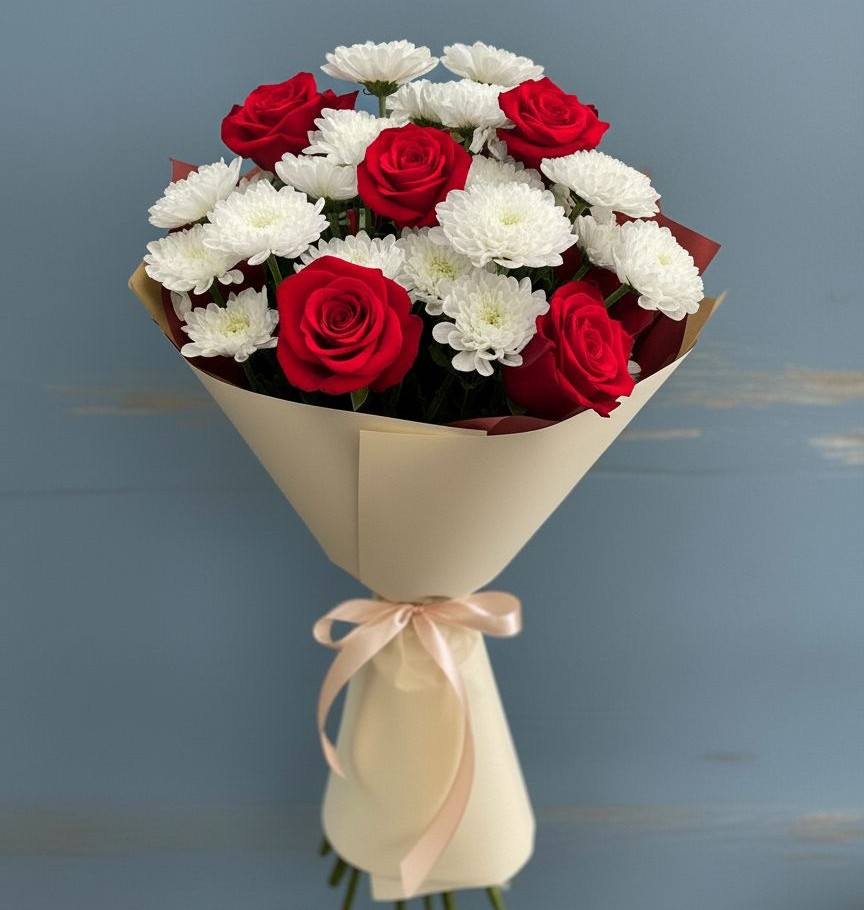 Букет цветов из: Розы и Хризантемы в Нагорном