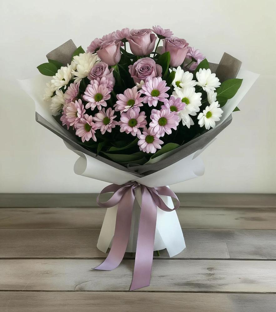 Букет цветов из: Хризантемы и Розы в Нагорном