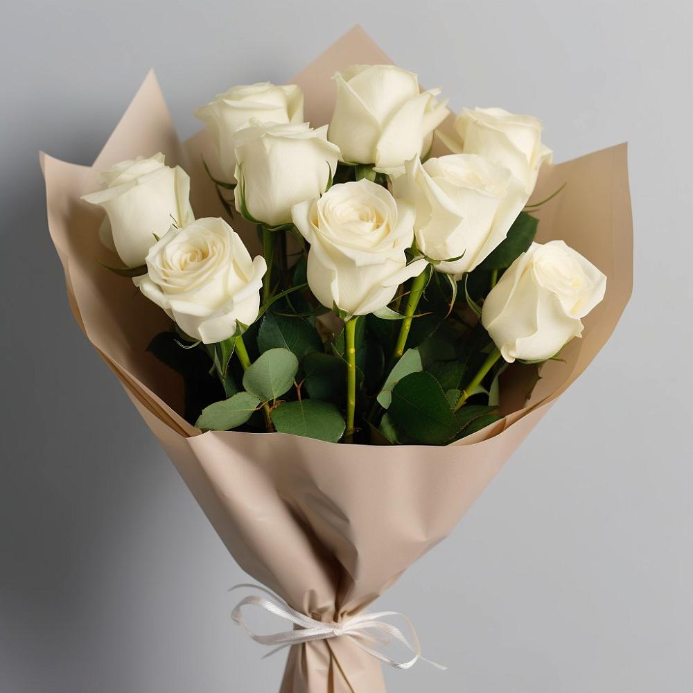 Букет 9 Белых роз Эдлесс Лав в Нагорном