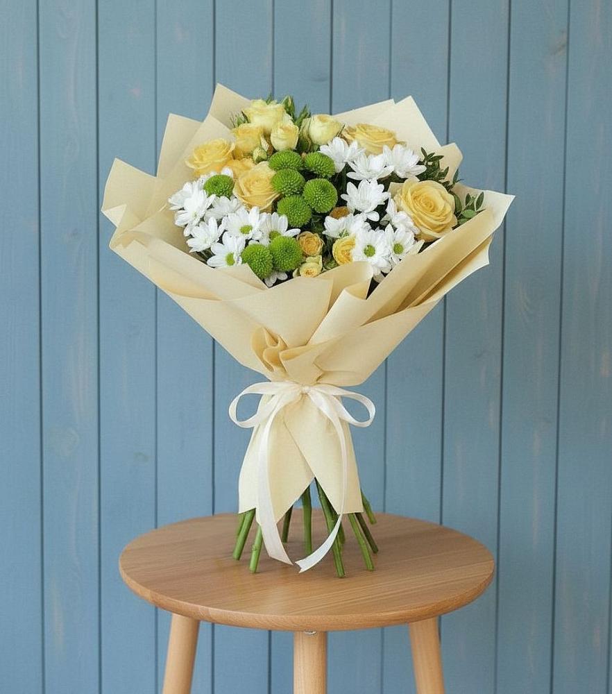 Букет цветов из: Хризантемы и Розы в Нагорном