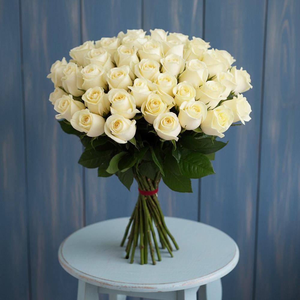 Букет 51 Белая роза Эдлесс Лав в Нагорном