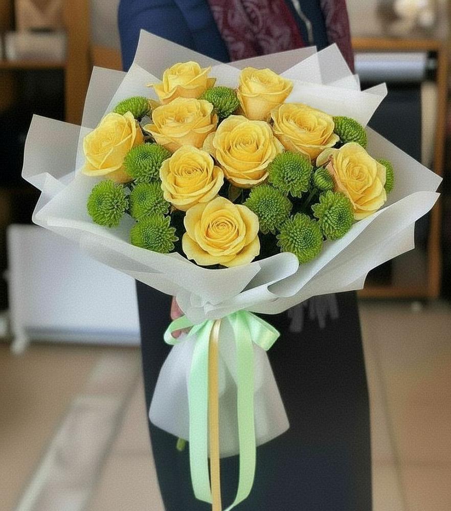 Букет цветов из: Хризантемы и Розы в Нагорном