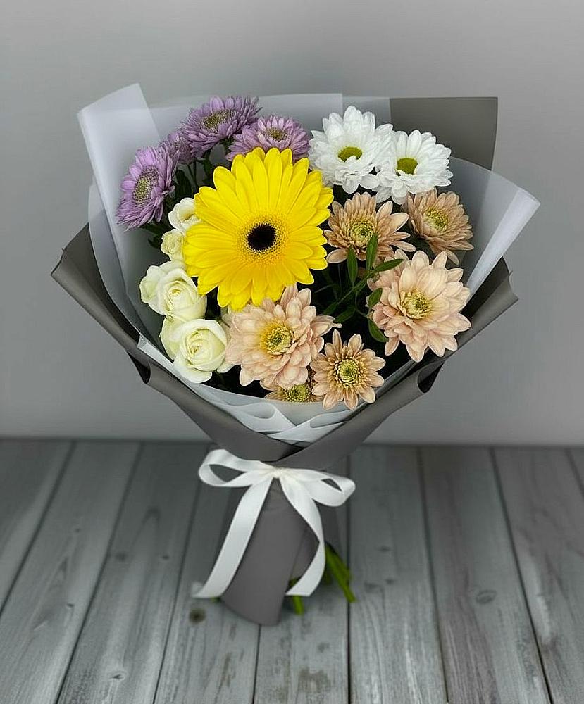 Букет цветов из: Розы, Герберы и Хризантемы в Нагорном