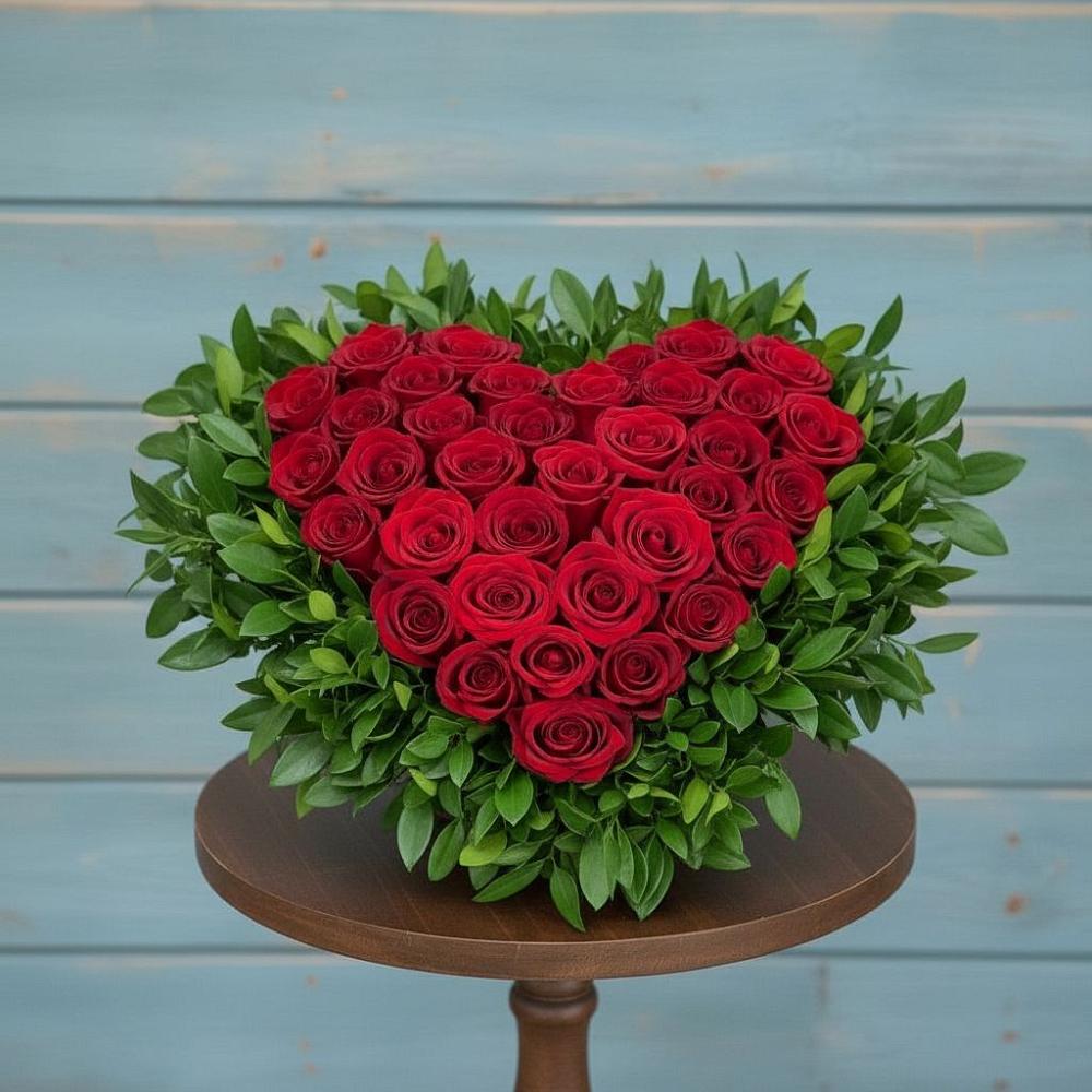 Цветочная композиция из Розы в виде сердца в Нагорном