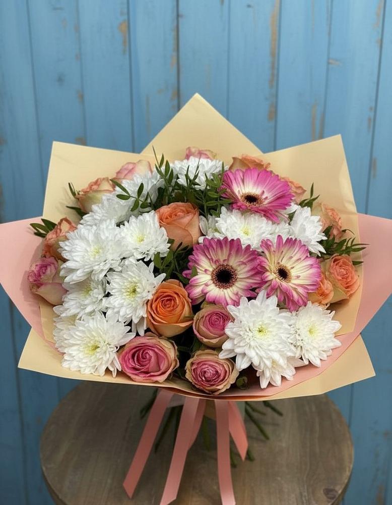 Букет цветов из: Розы, Герберы и Хризантемы в Нагорном
