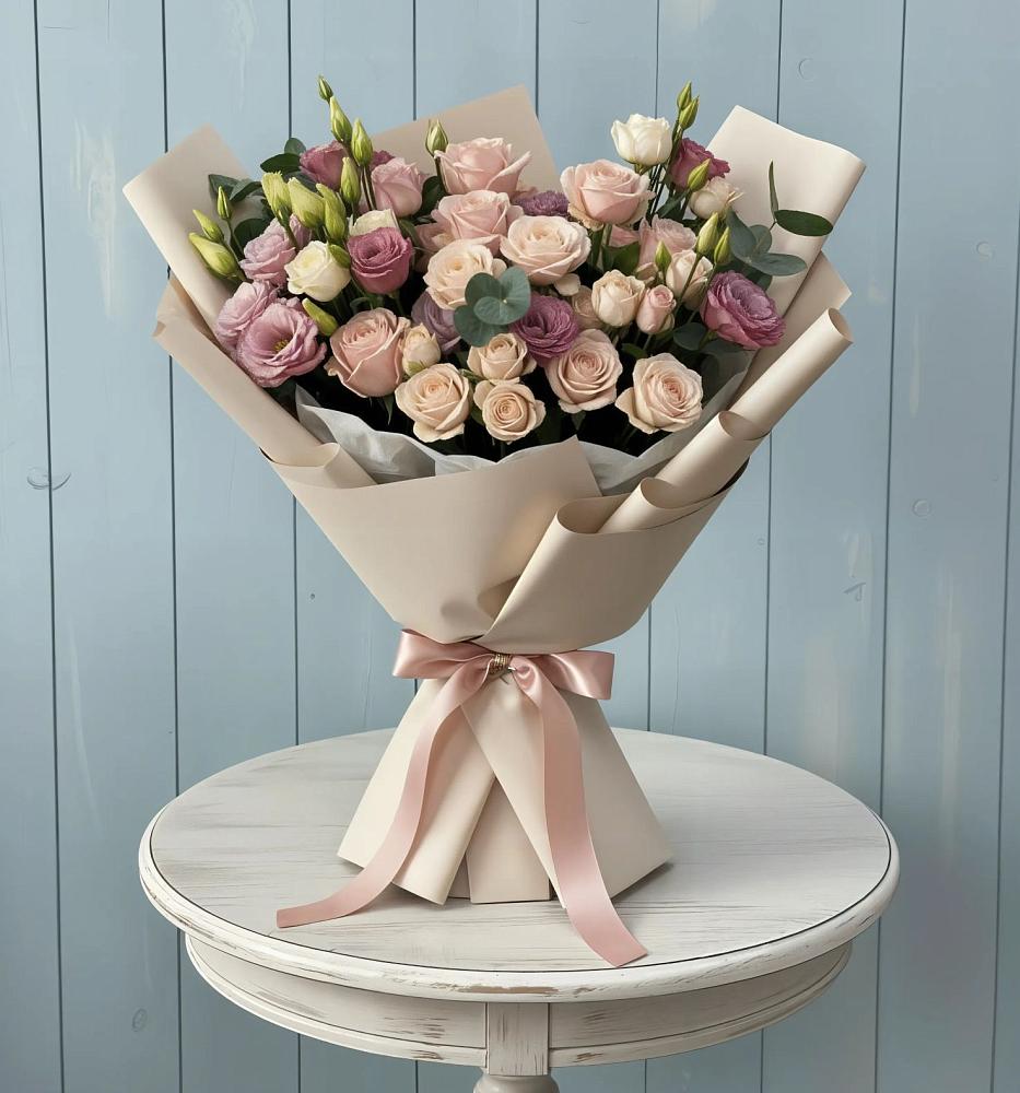 Букет цветов из: Розы и Лизиантусы в Нагорном