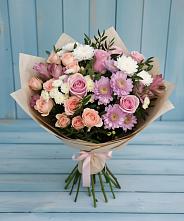 Букет цветов из:  Хризантемы, Розы и Альстромерии в Нагорном