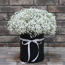 Цветочная композиция из Гипсофила в шляпной коробке в Нагорном