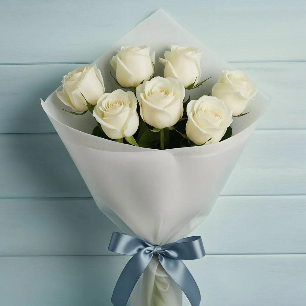 Букет 7 Белых роз Эдлесс Лав в Нагорном