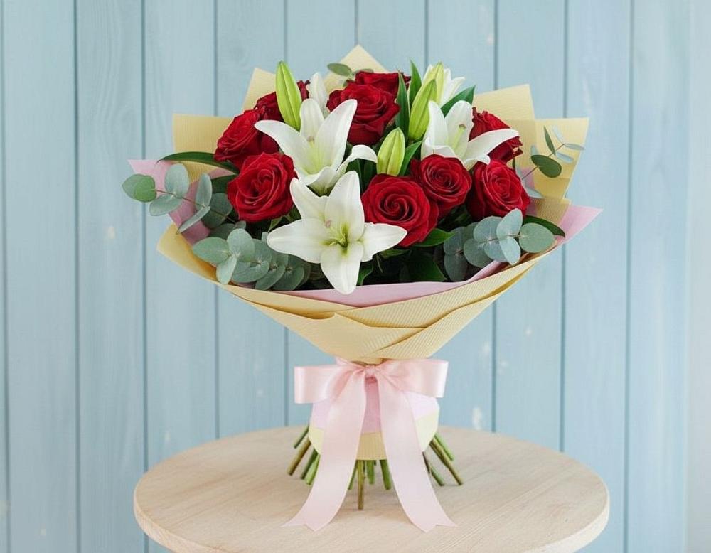 Букет цветов из: Лилии и Розы в Нагорном
